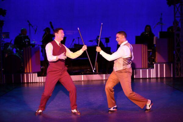 (L–R) Jeremy Benton and Phillip Attmore in “My Walking Stick” in "Cheek to Cheek: Irving Berlin in Hollywood." (York Theatre Company)