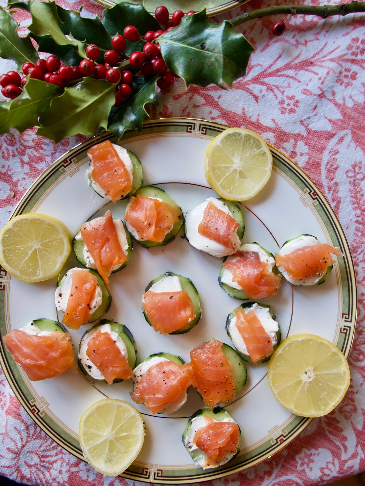 Cold, crisp cucumber rounds make a refreshing alternative to bread or crackers. (Victoria de la Maza)