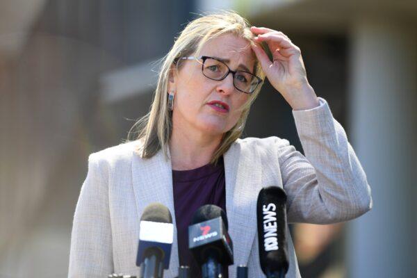 Victorian Deputy Premier Jacinta Allan addresses the media during a press conference in Melbourne, Australia, Dec. 29, 2020. (AAP Image/James Ross)