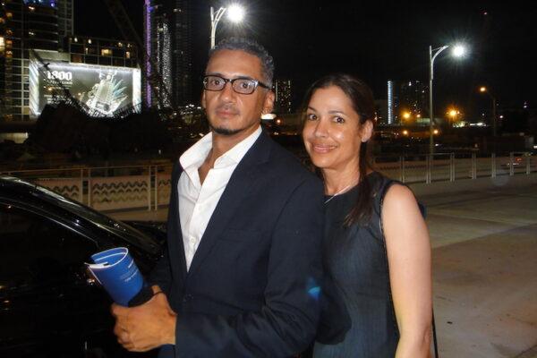 Dimitri Khawly and Sandy Neptune after the Shen Yun performance in Miami, Jan. 6, 2022.<br/>(Teng Dongyu/Epoch Times)