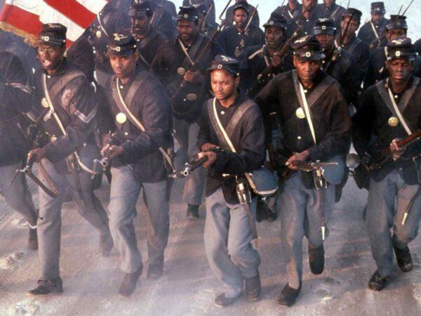 Andre Braugher (L), Denzel Washington ( Second L), and Morgan Freeman ( Second R), "Glory." (Tri-Star Pictures)