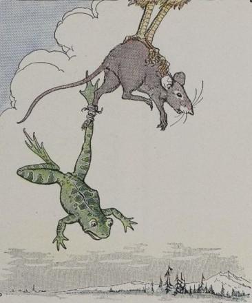 "The Frog and the Mouse" illustrated by Milo Winter, from "The Aesop for Children," 1919. (PD-US)