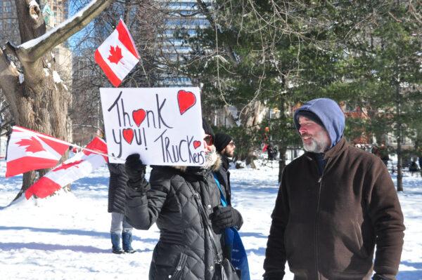 Protesters demonstrate against COVID-19 mandates and restrictions on the grounds of the Ontario legislature in Toronto on Feb. 5, 2022. (Allen Zhang/The Epoch Times)