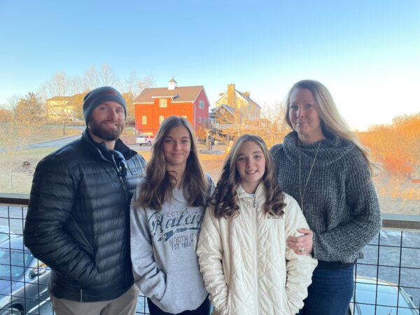 (L–R) Brian, Annabelle, Madeline, and Muriel Groce in Hamilton, Va., on Feb. 6, 2022. (Terri Wu/The Epoch Times)