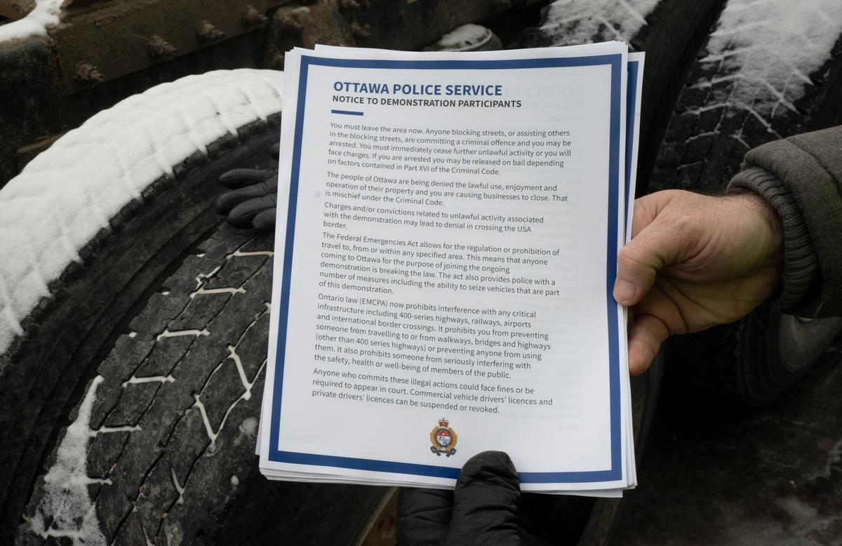 Ottawa Police’s Notice Threatening Protesters With Legal Charges Is Different From Feds’ Proclamation: Lawyer