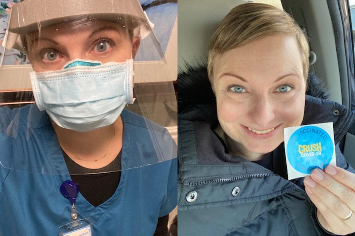 In this combination photograph, Erin Sullivan is seen before and after getting a COVID-19 vaccine. (Courtesy of Erin Sullivan)