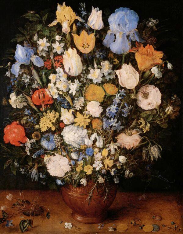 "Bouquet in a Clay Vase," circa 1607, by Jan Brueghel the Elder. Oil on panel; 20 1/8 inches by 15 3/4 inches. Kunsthistorisches Museum, Vienna. (Kunsthistorisches Museum, Vienna)
