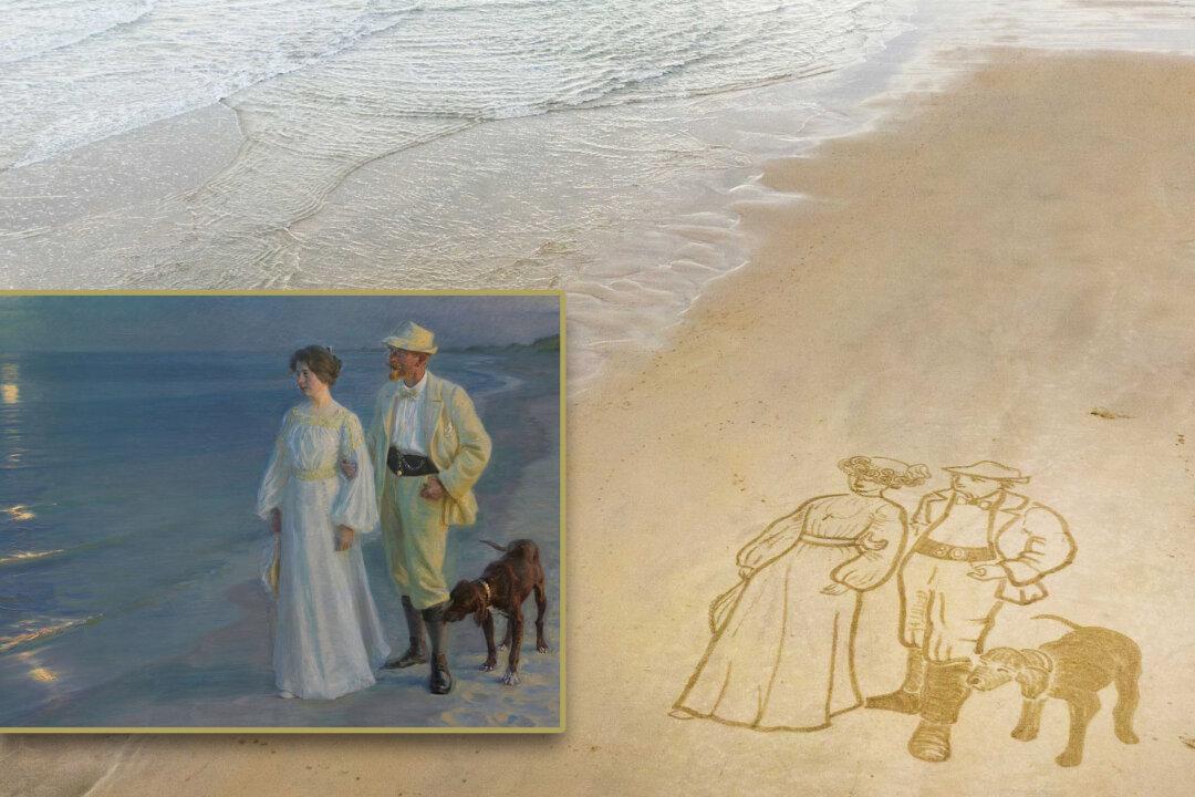UK Artist Swaps Paint Brush for a Garden Rake to Re-create a Giant Version of Famous Painting on Sandy Beach