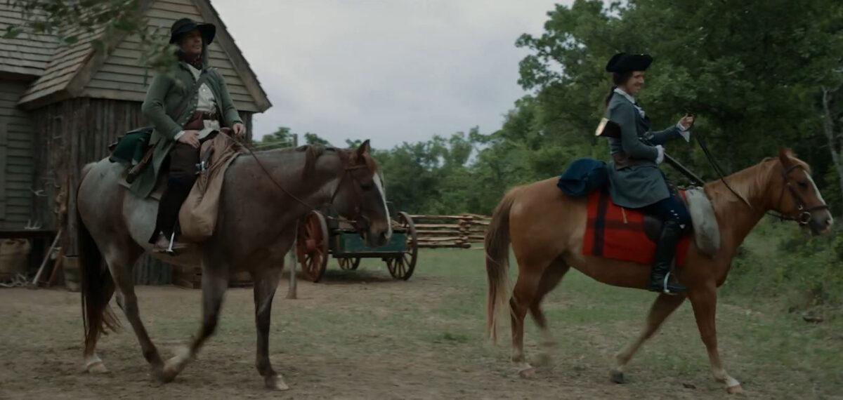 Christopher Gist (Tim Ross, L) and George Washington (Willie Mellina) set off on a dangerous journey in “Washington’s Armor.” (Tammy Lane Productions)