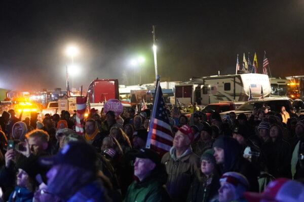 Crowds gather at a rally held by The People's Convoy in Hagerstown, Md., on March 4, 2022. (Enrico Trigoso/The Epoch Times)