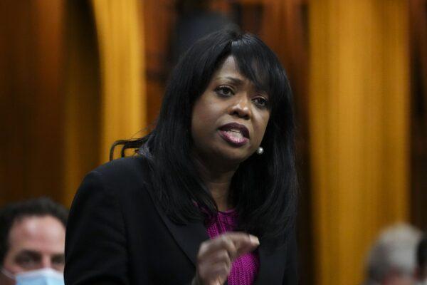Conservative leadership candidate Leslyn Lewis rises during question period in the House of Commons on Parliament Hill in Ottawa on Dec. 2, 2021. (The Canadian Press/Sean Kilpatrick)