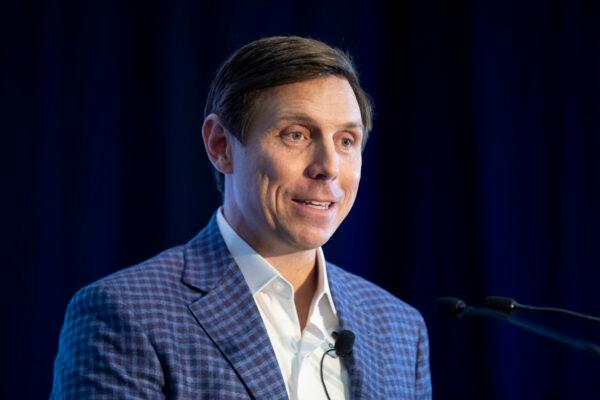 Brampton, Ont., Mayor Patrick Brown announces his candidacy for the federal Conservative Party leadership at a rally in Brampton on March 13, 2022. (The Canadian Press/Chris Young)
