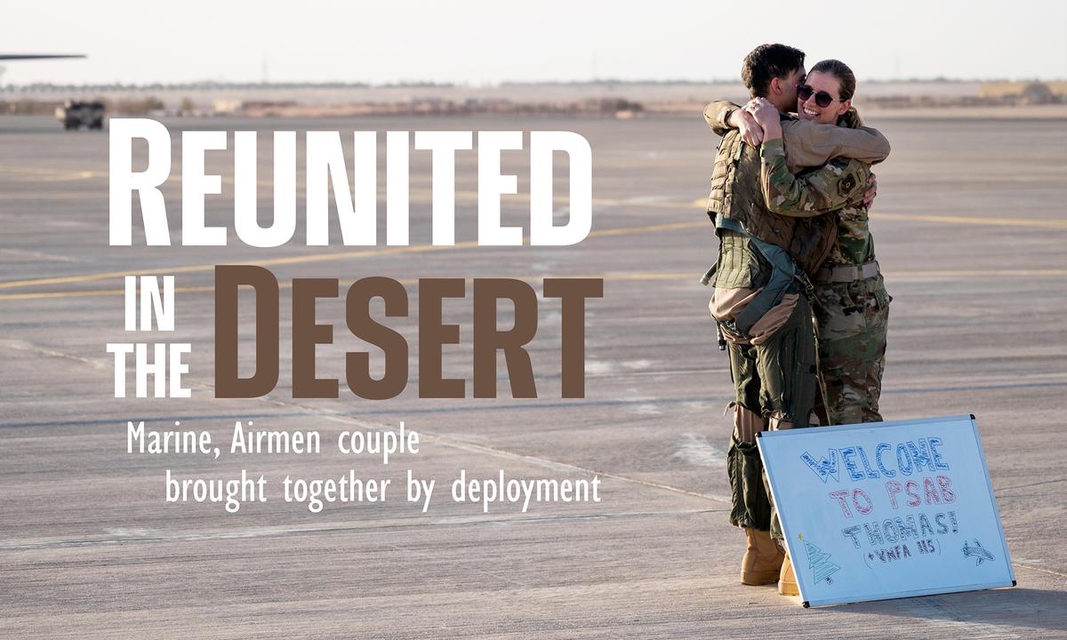 Marine Husband and Air Force Wife Reunited by Deployment Over 7,000 Miles Away From Home