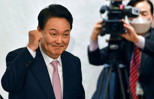 South Korea's president-elect Yoon Suk-yeol attends a ceremony of disbanding his presidential election camp at the National Assembly Library in Seoul, South Korea on March 10, 2022. (Song Kyung-seok/Pool via Reuters)
