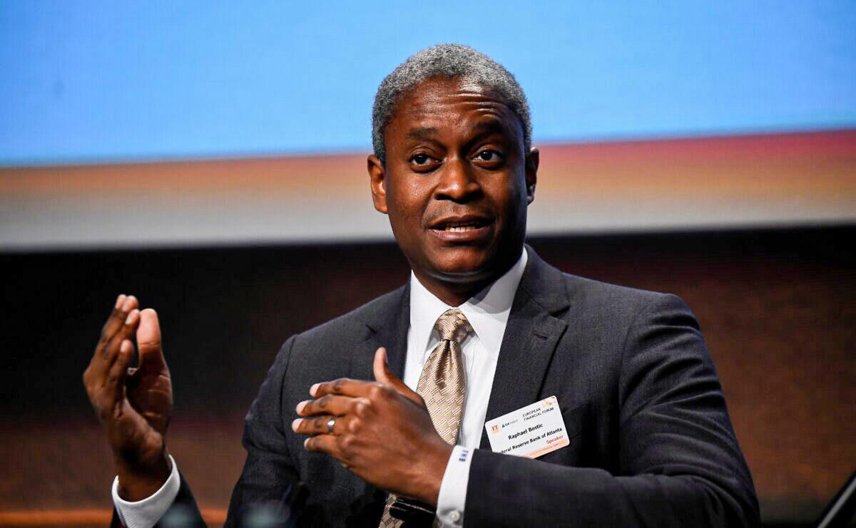 President of the Federal Reserve Bank of Atlanta Raphael W. Bostic speaks at a European Financial Forum event in Dublin, Ireland, on Feb. 13, 2019. (Clodagh Kilcoyne/Reuters)