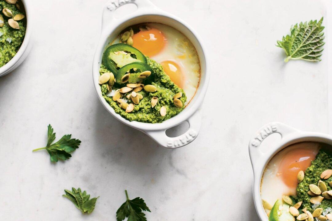 Baked Eggs With Nettle-Pumpkin Seed Pesto