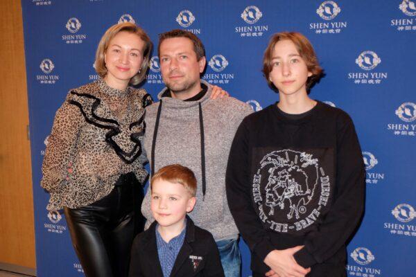 Valentina Enikeeva and her family at the Shen Yun Performing Arts performance in Toronto, on April 2, 2022. (The Epoch Times)