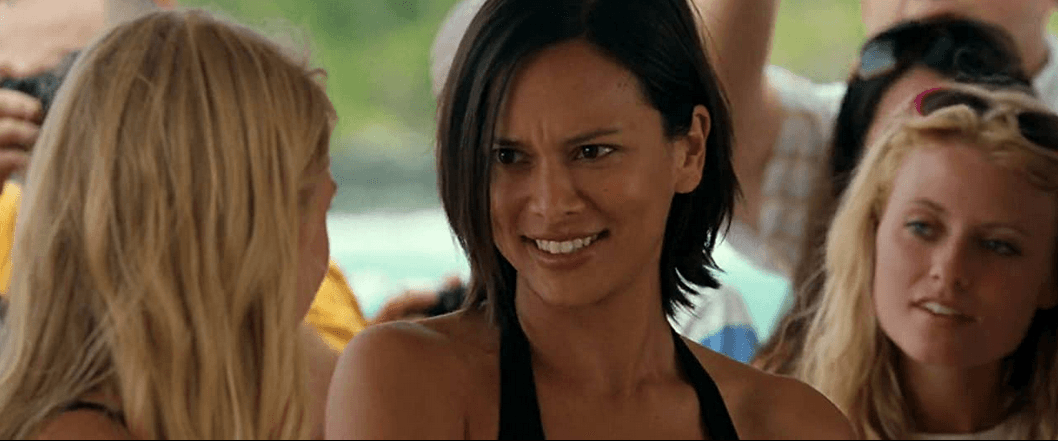Bethany Hamilton (AnnaSophia Robb, L) faces her rival Malina Birch (Sonya Balmores Chung, C), in "Soul Surfer." (Sony Pictures Releasing)