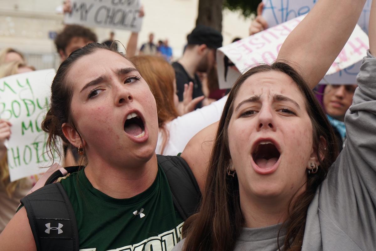 Pro-Life and Pro-Abortion Protesters Shout Outside the Supreme Court