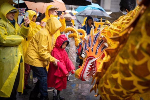 Falun Gong practitioners take part in an event to celebrate World Falun Dafa Day in Foley Square in New York City on May 7, 2022. (Samira Bouaou/The Epoch Times)