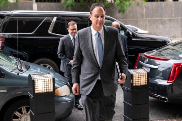 Michael Sussmann, a cybersecurity lawyer who represented the Hillary Clinton presidential campaign in 2016, in Washington on May 16, 2022. (Evan Vucci/AP Photo)