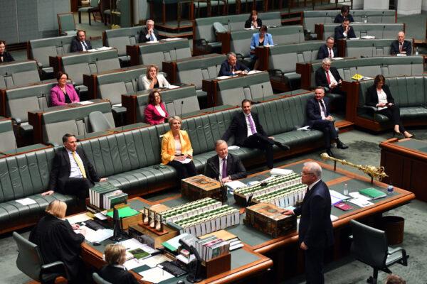 Leader of the Opposition Anthony Albanese and Prime Minister Scott Morrison during Question Time in the House of Representatives at Parliament House in Canberra, Australia, on May 12, 2020. (Sam Mooy/Getty Images)