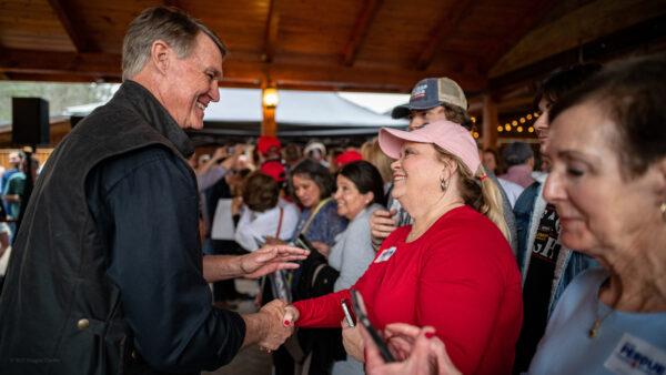 Former Senator David Perdue greets supporters March 7, 2022 at a campaign event in Commerce, Ga., for his race to unseat Gov. Brian Kemp. (Courtesy of the Perdue for Governor campaign)