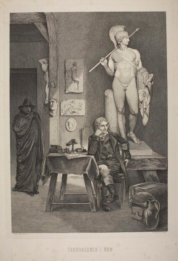 "Thomas Hope Arriving in Thorvaldsen's Studio to Buy 'Jason and the Golden Fleece,'" 1872, by Thorvald Jensen. Lithograph; 19 3/4 inches by 14 3/8 inches. Thorvaldsens Museum, Copenhagen, Denmark. (Helle Nanny Brendstrup/Thorvaldsens Museum)