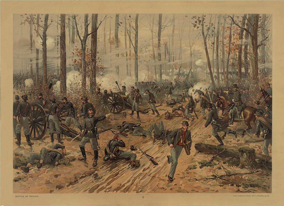 "The Battle of Shiloh," 1888, by Thure de Thulstrup. Lithograph restored by Adam Cuerden. Library of Congress. (Public Domain)