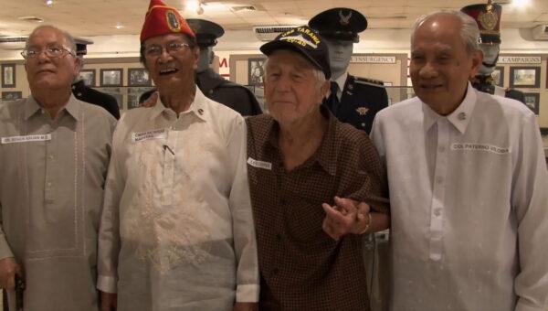 Leon Cooper enjoying time with Filipino World War II Veterans in “Return to the Philippines, the Leon Cooper Story.” (Vanillafire Productions)