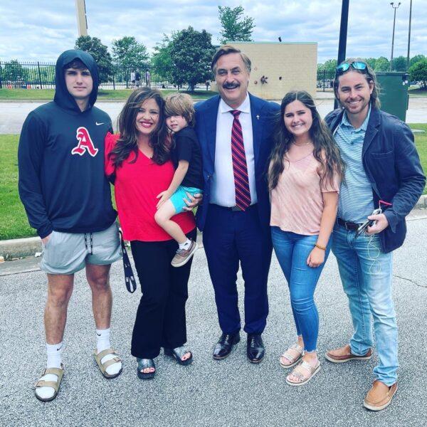 Georgia gubernatorial candidate Kandiss Taylor (second from left) poses with conservative activist and businessman Mike Lindell on May 7, 2022, in Georgia. Lindell has been campaigning for Taylor. (Courtesy of the Kandiss Taylor for Governor campaign)