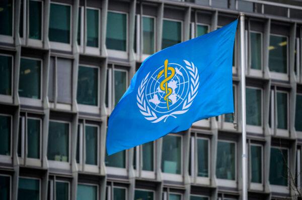The flag of the World Health Organization (WHO) at its headquarters in Geneva on March 5, 2021. (Fabrice Coffrini/AFP via Getty Images)