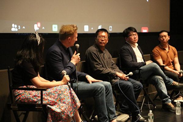 Chinese human rights lawyer Teng Biao (C) at the premiere of "Eternal Spring" in New York on May 24, 2022. (Shi Ping/The Epoch Times)