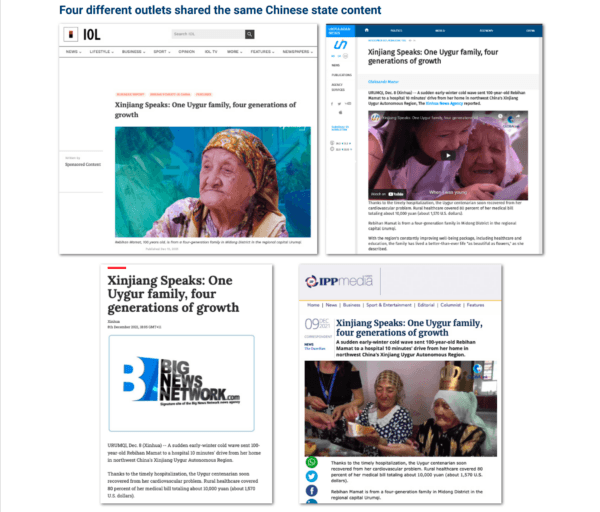 Screen capture of the Brookings report showing four international media outlets sharing the same Chinese state content. (The Epoch Times)