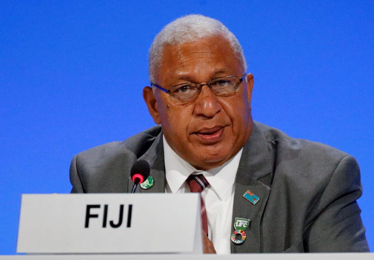 Fijian Prime Minister Josaia Voreqe "Frank" Bainimarama attends a meeting on Day 3 of COP26 at SECC in Glasgow, Scotland, on Nov. 2, 2021. (Phil Noble/Getty Images)