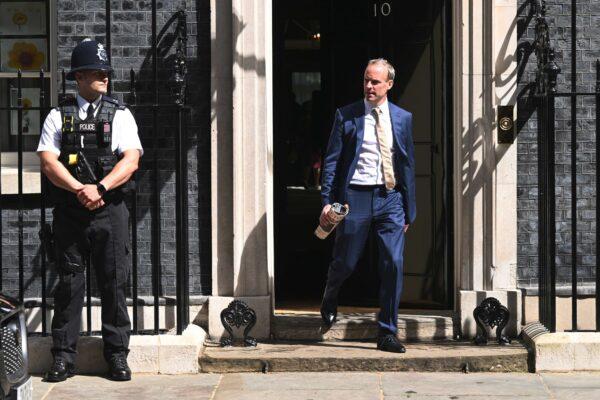 Deputy Prime Minister Dominic Raab leaves following the weekly government Cabinet meeting at Downing Street in London on May 24, 2022. (Leon Neal/Getty Images)