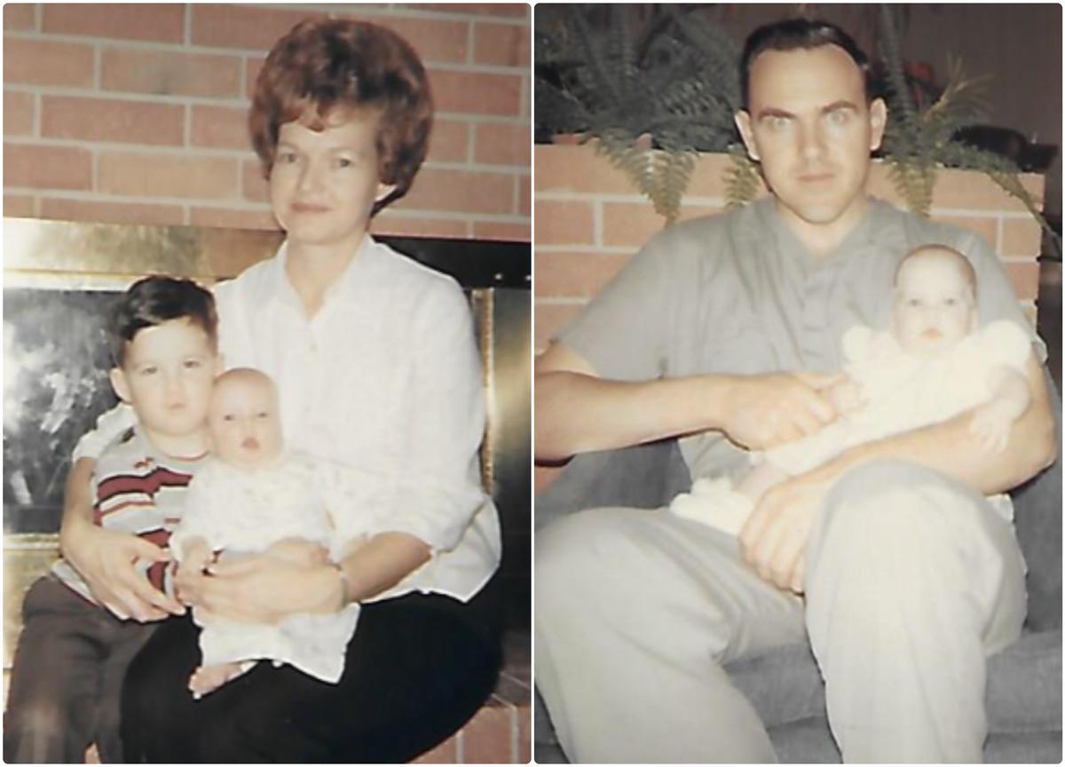 Baby Dawn Milberger with her adoptive mother and brother on Jan. 3, 1968; Right: With her adoptive father. (Courtesy of Dawn Milberger)