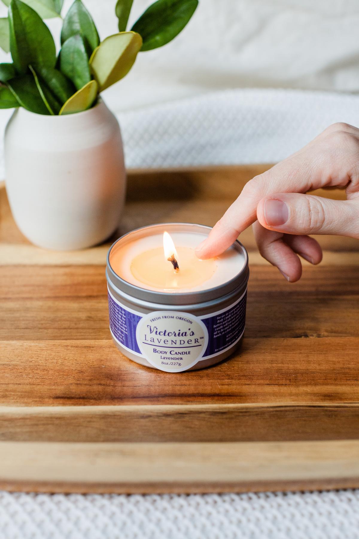 The Moisturizing Body Candles are designed for use as a warm skin treatment or massage oil. (Courtesy of Evernew Photography)