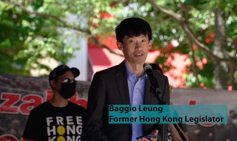 Former Hong Kong legislator Baggio Leung and a group of Hongkongers join the “Freedom from Tyranny” rally in Rockville, Md., on June 4, 2022. (Courtesy of Maxwell Wappel)
