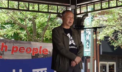 Elmer Yuen, the founder of Hong Kong Freedom Beacon, speaks at the “Freedom from Tyranny” rally in Rockville, Md., on June 4, 2022. (Courtesy of Maxwell Wappel)