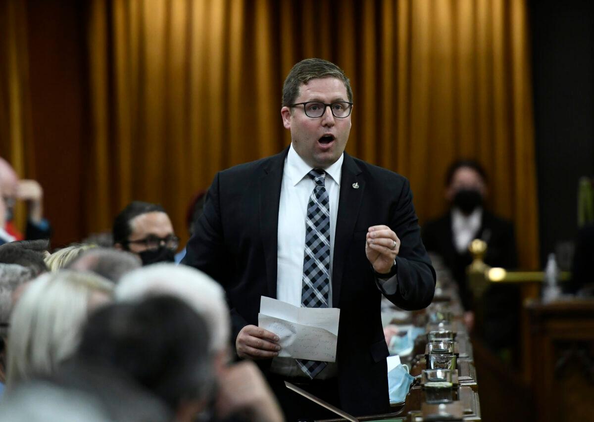 Conservative MP John Nater rises during question period in the House of Commons on Parliament Hill in Ottawa on May 11, 2022. (Justin Tang/The Canadian Press)