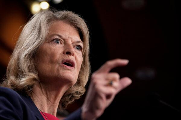 Sen. Lisa Murkowski (R-Alaska) speaks to reporters in Washington on May 18, 2022. (Drew Angerer/Getty Images)