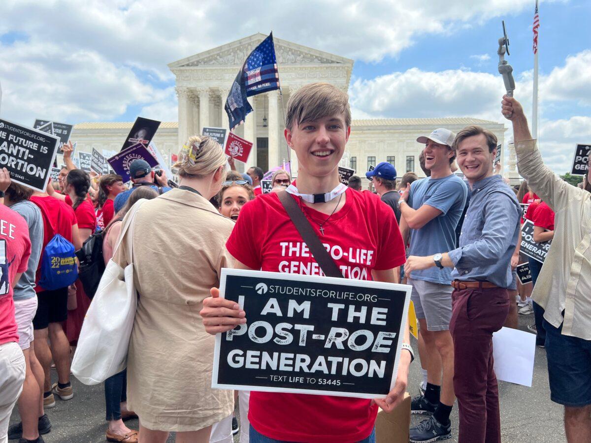 Pro-life supporter Jeremiah Wilkerson outside the Supreme Court in Washington on June 24, 2022. (Emel Akan/The Epoch Times)
