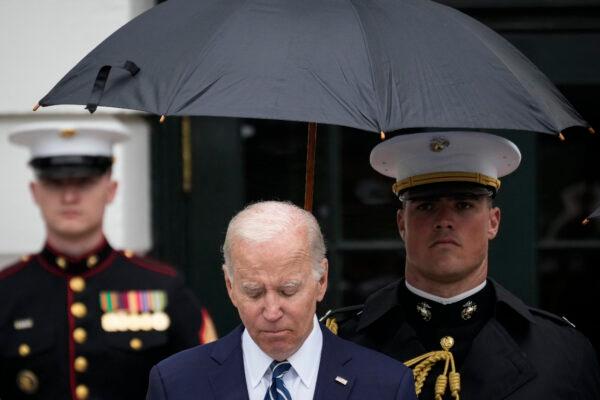 U.S. President Joe Biden speaks during an event with members of the Wounded Warrior Project's Soldier Ride, on the South Lawn of the White House in Washington on June 23, 2022. (Drew Angerer/Getty Images)