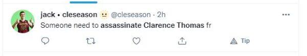 Screenshot of a threat to assassinate Supreme Court Justice Clarence Thomas on Twitter. (Nathan Worcester/The Epoch Times)