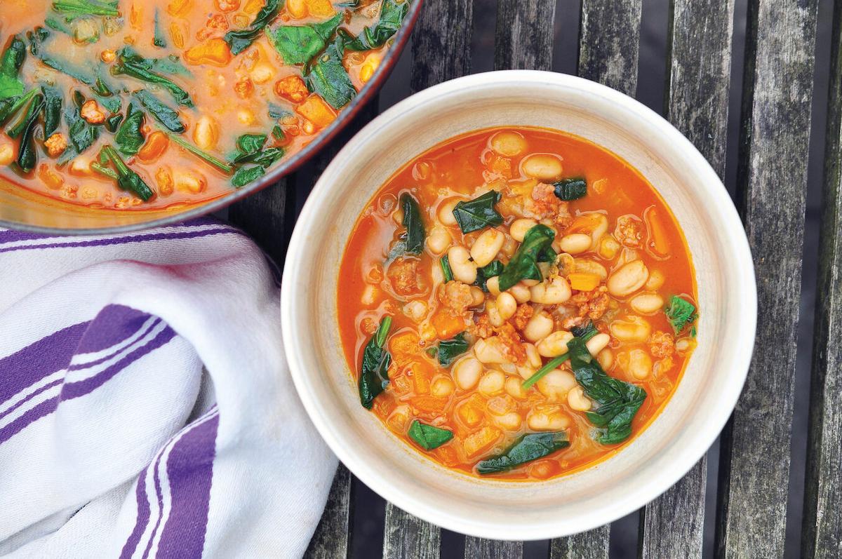 Fast White Bean, Chorizo, and Hearty Greens Stew