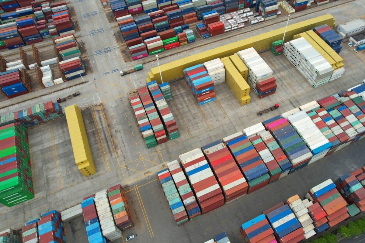 Cargo containers stacked at a port in Lianyungang in China's eastern Jiangsu Province on May 9, 2022. (STR/AFP via Getty Images)