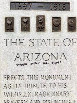 Another example of the graffiti written on monuments. (Allan Stein/The Epoch Times)