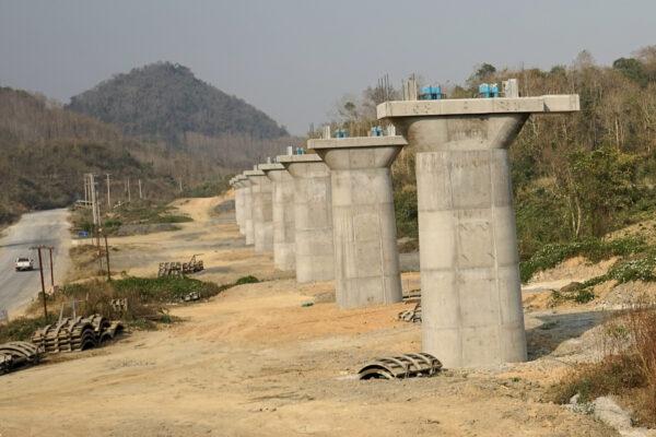 This picture taken on Feb. 8, 2020, shows a part of the first rail line linking China to Laos, a key part of Beijing's 'Belt and Road' project across the Mekong, in Luang Prabang. (Aidan Jones/AFP via Getty Images)
