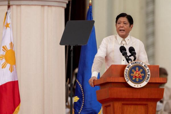 Newly-elected Philippine President Ferdinand "Bongbong" Marcos Jr. delivers a speech during the inauguration ceremony at the National Museum in Manila, Philippines, on June 30, 2022. (Eloisa Lopez/Reuters)
